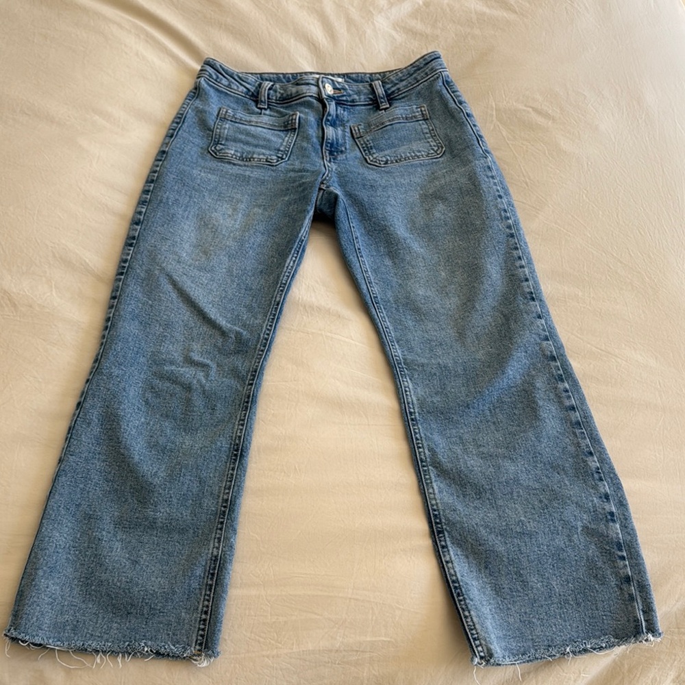 Mango Blue Flare Wide Leg Jeans